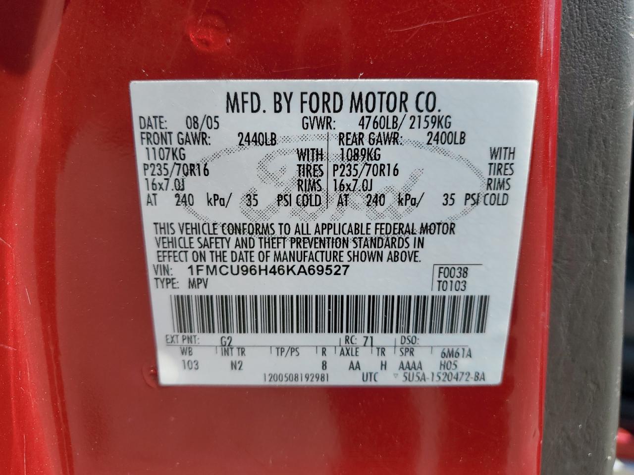 1FMCU96H46KA69527 2006 Ford Escape Hev