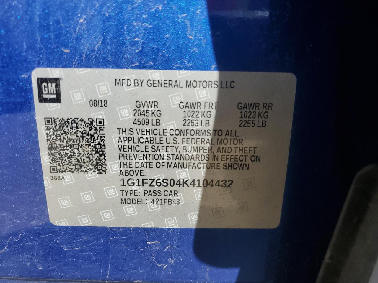 1G1FZ6S04K4104432 2019 Chevrolet Bolt Ev Premier