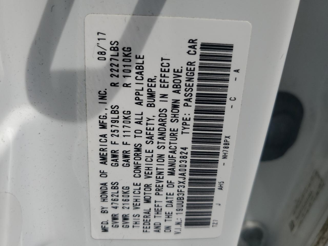 19UUB3F3XJA003824 2018 Acura Tlx