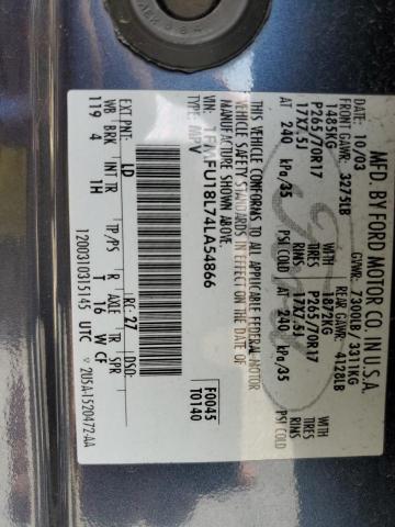 2004 Ford Expedition Eddie Bauer VIN: 1FMFU18L74LA54866 Lot: 60611294