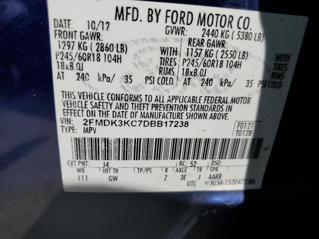 2013 Ford Edge Limited VIN: 2FMDK3KC7DBB17238 Lot: 58738104