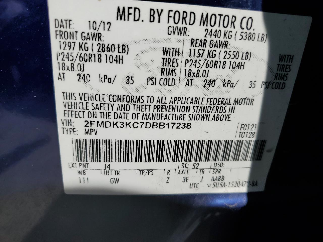 2FMDK3KC7DBB17238 2013 Ford Edge Limited