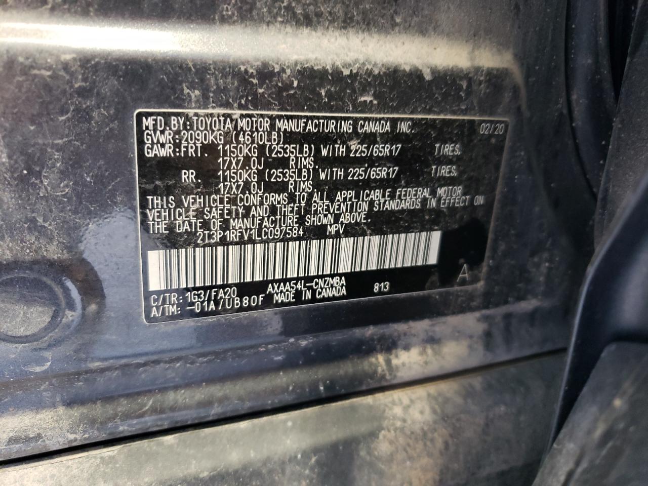 2T3P1RFV1LC097584 2020 Toyota Rav4 Xle