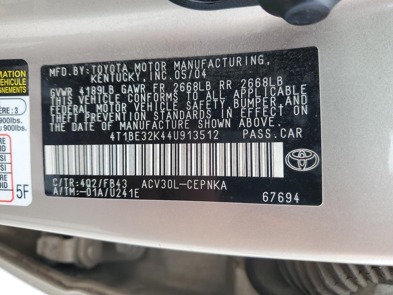 4T1BE32K44U913512 2004 Toyota Camry Le