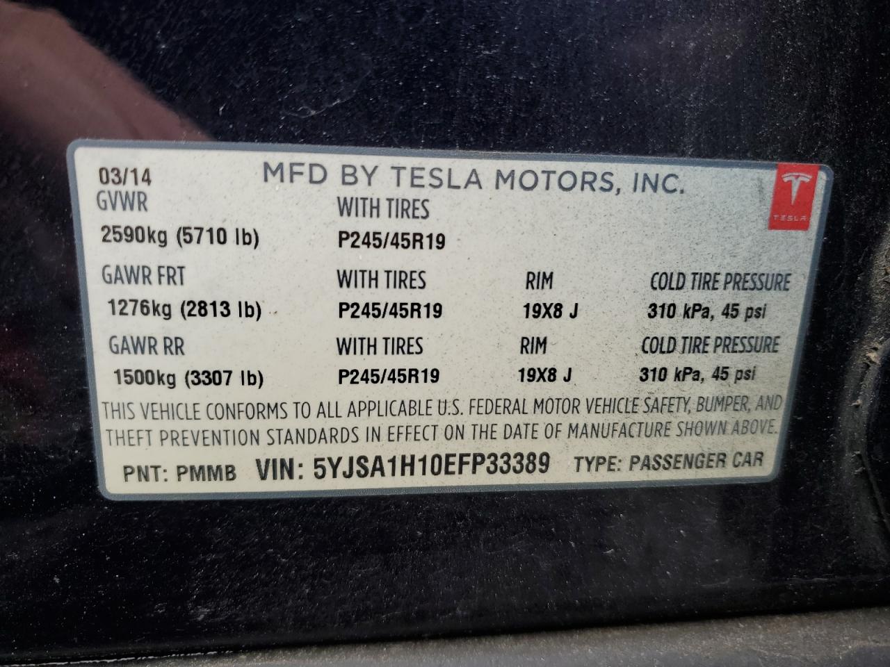 5YJSA1H10EFP33389 2014 Tesla Model S