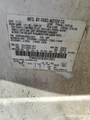 2012 Ford Flex Limited VIN: 2FMGK5DC8CBD12835 Lot: 58154884