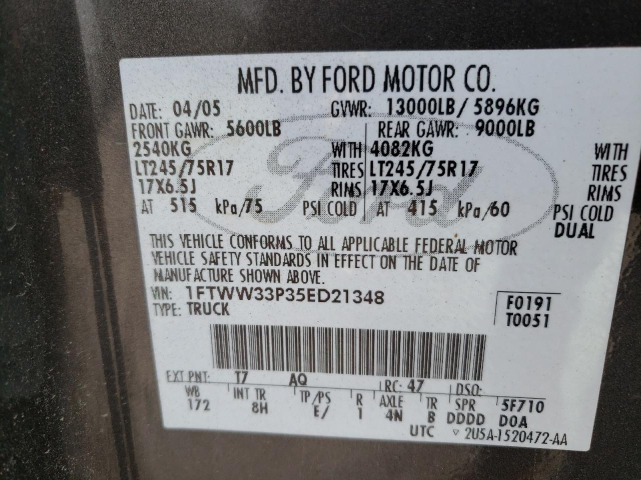 1FTWW33P35ED21348 2005 Ford F350 Super Duty