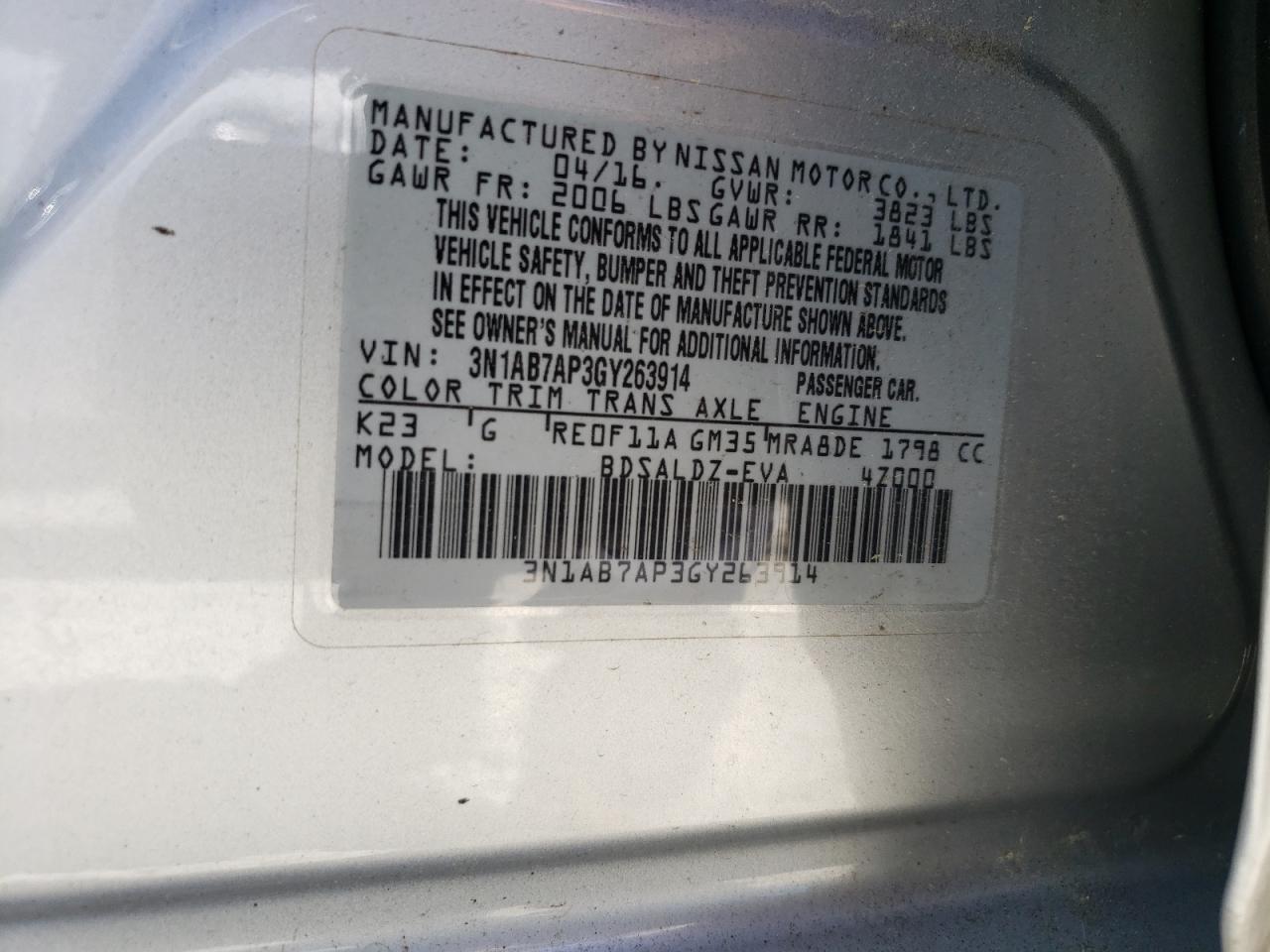 3N1AB7AP3GY263914 2016 Nissan Sentra S