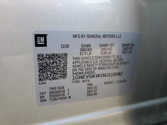 2021 Chevrolet Traverse Lt VIN: 1GNEVGKW1MJ118082 Lot: 59615984