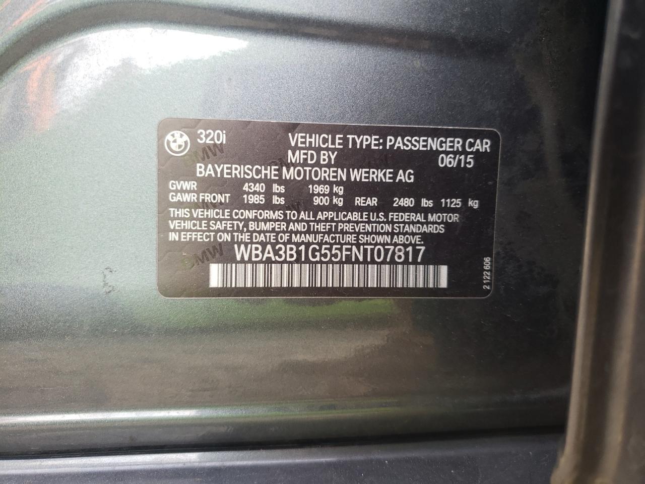 WBA3B1G55FNT07817 2015 BMW 320 I