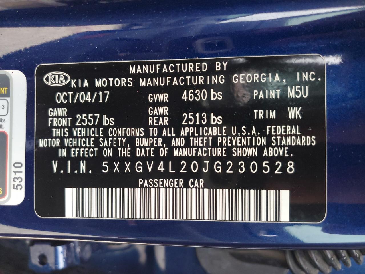 5XXGV4L20JG230528 2018 Kia Optima Sxl