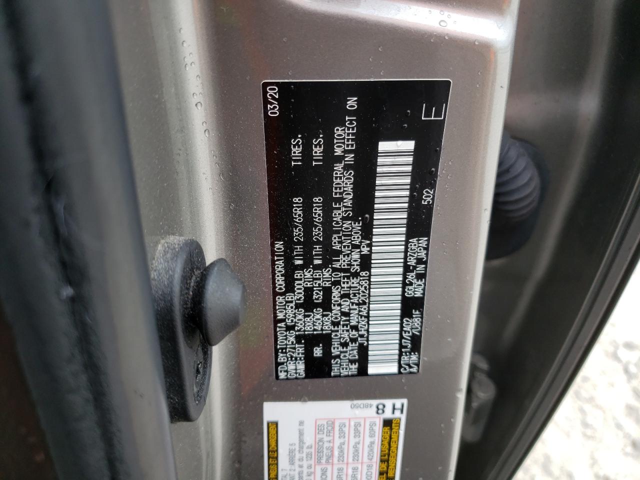 JTJHZKFA6L2025818 2020 Lexus Rx 350 L