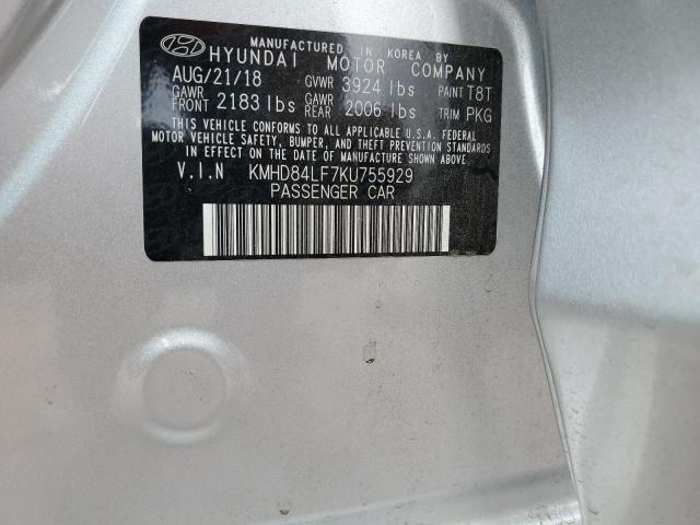 2019 Hyundai Elantra Sel VIN: KMHD84LF7KU755929 Lot: 59743534