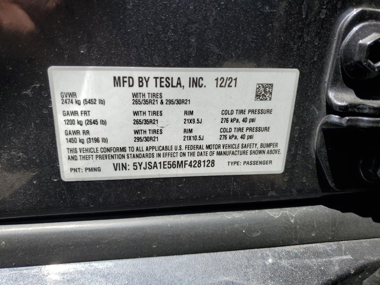 5YJSA1E56MF428128 2021 Tesla Model S