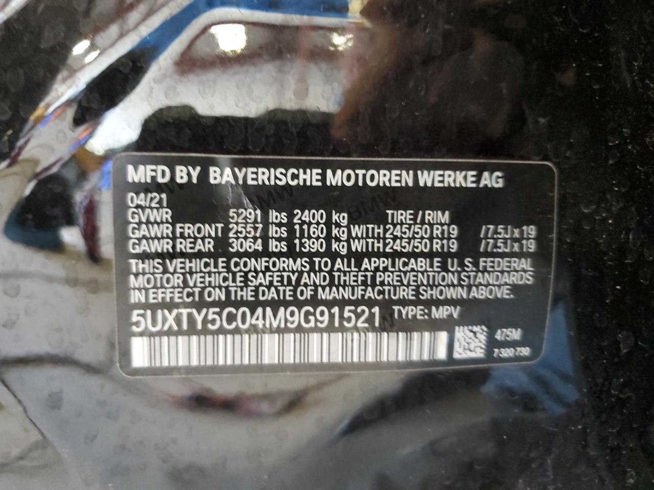 5UXTY5C04M9G91521 2021 BMW X3 xDrive30I