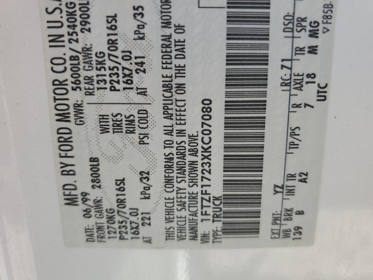 1FTZF1723XKC07080 1999 Ford F150