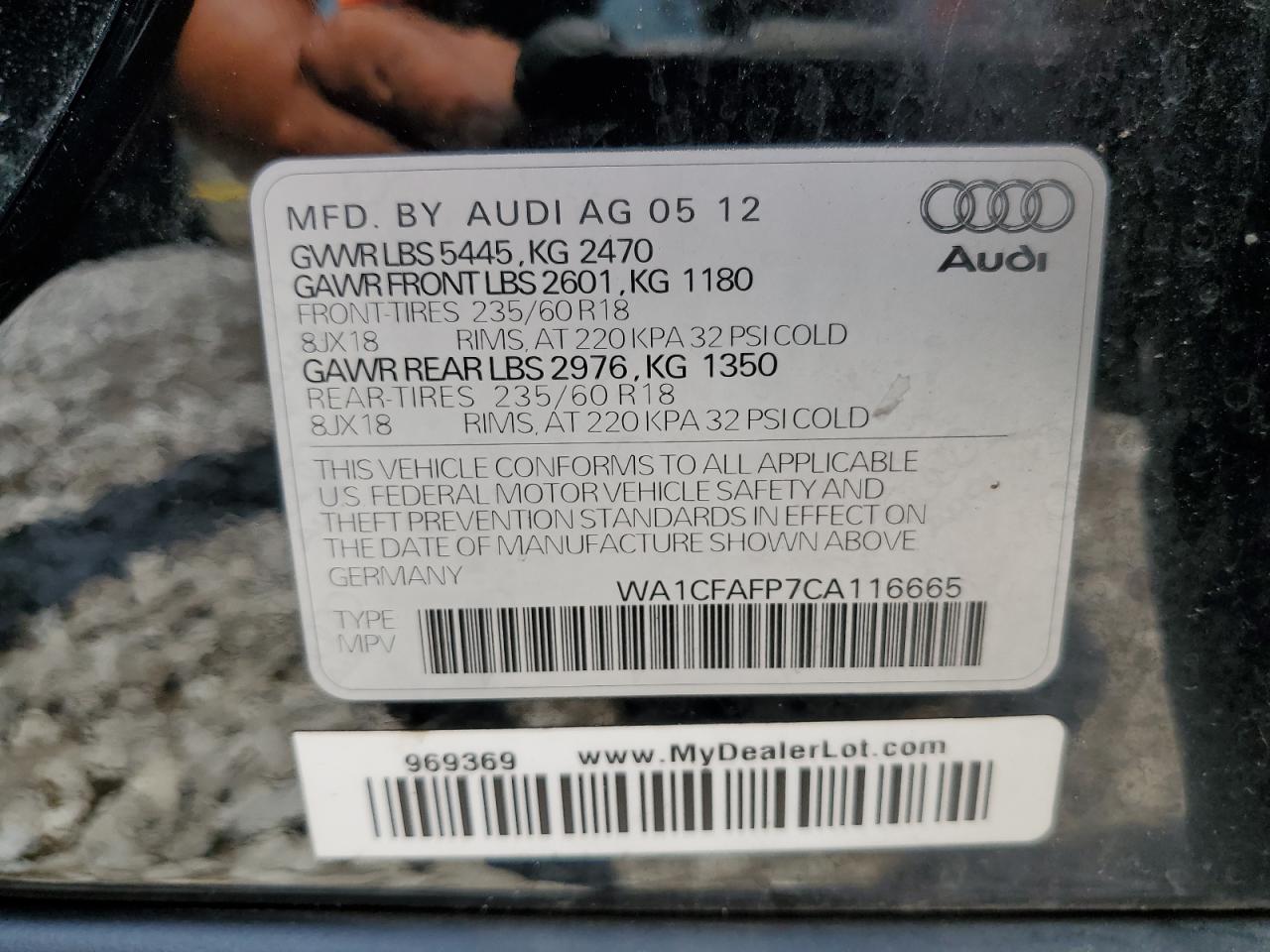 WA1CFAFP7CA116665 2012 Audi Q5 Premium