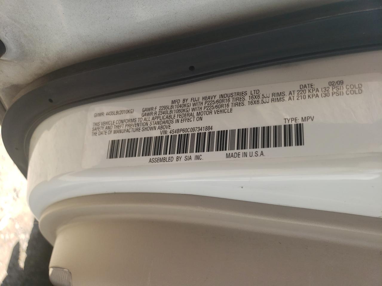 4S4BP60C097341884 2009 Subaru Outback