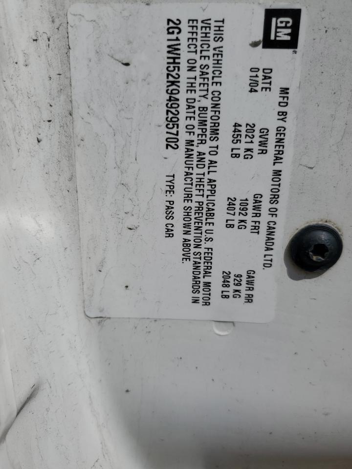 2G1WH52K949295702 2004 Chevrolet Impala Ls