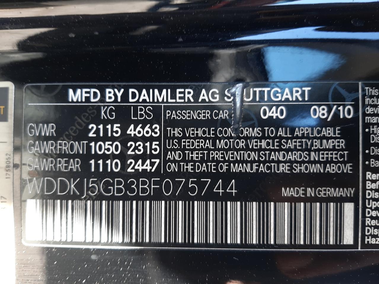 WDDKJ5GB3BF075744 2011 Mercedes-Benz E 350