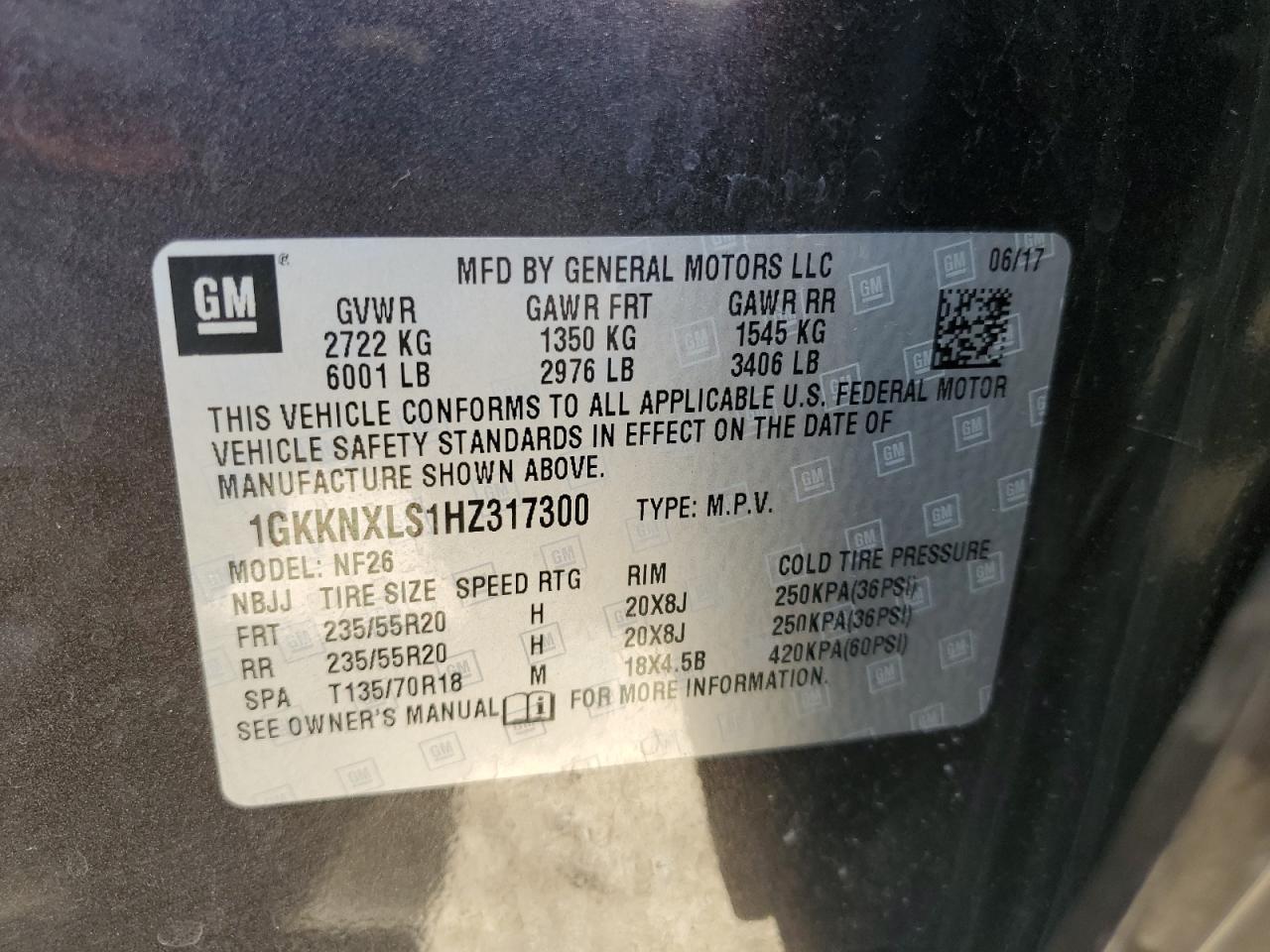 1GKKNXLS1HZ317300 2017 GMC Acadia Denali