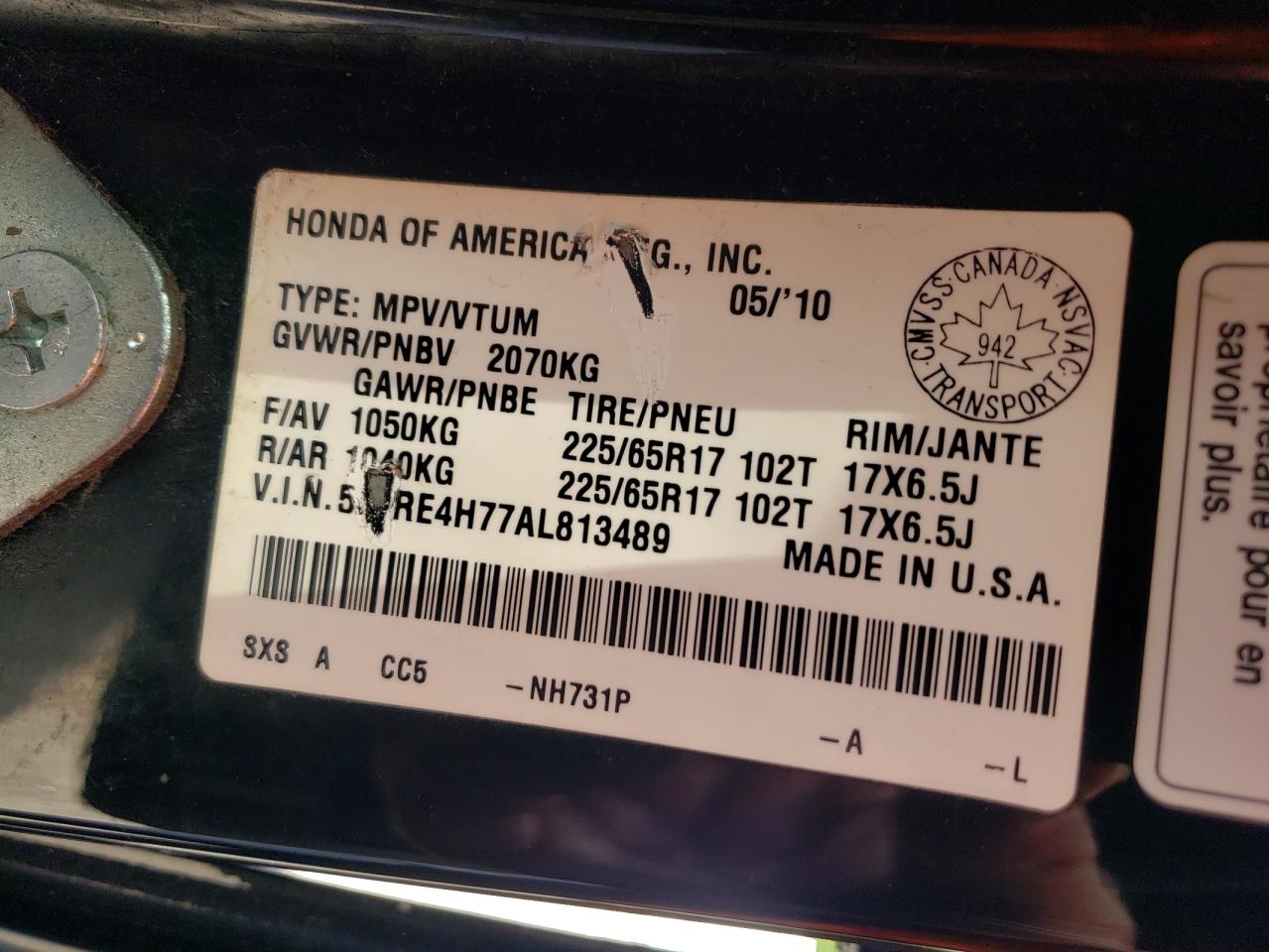 5J6RE4H77AL813489 2010 Honda Cr-V Exl