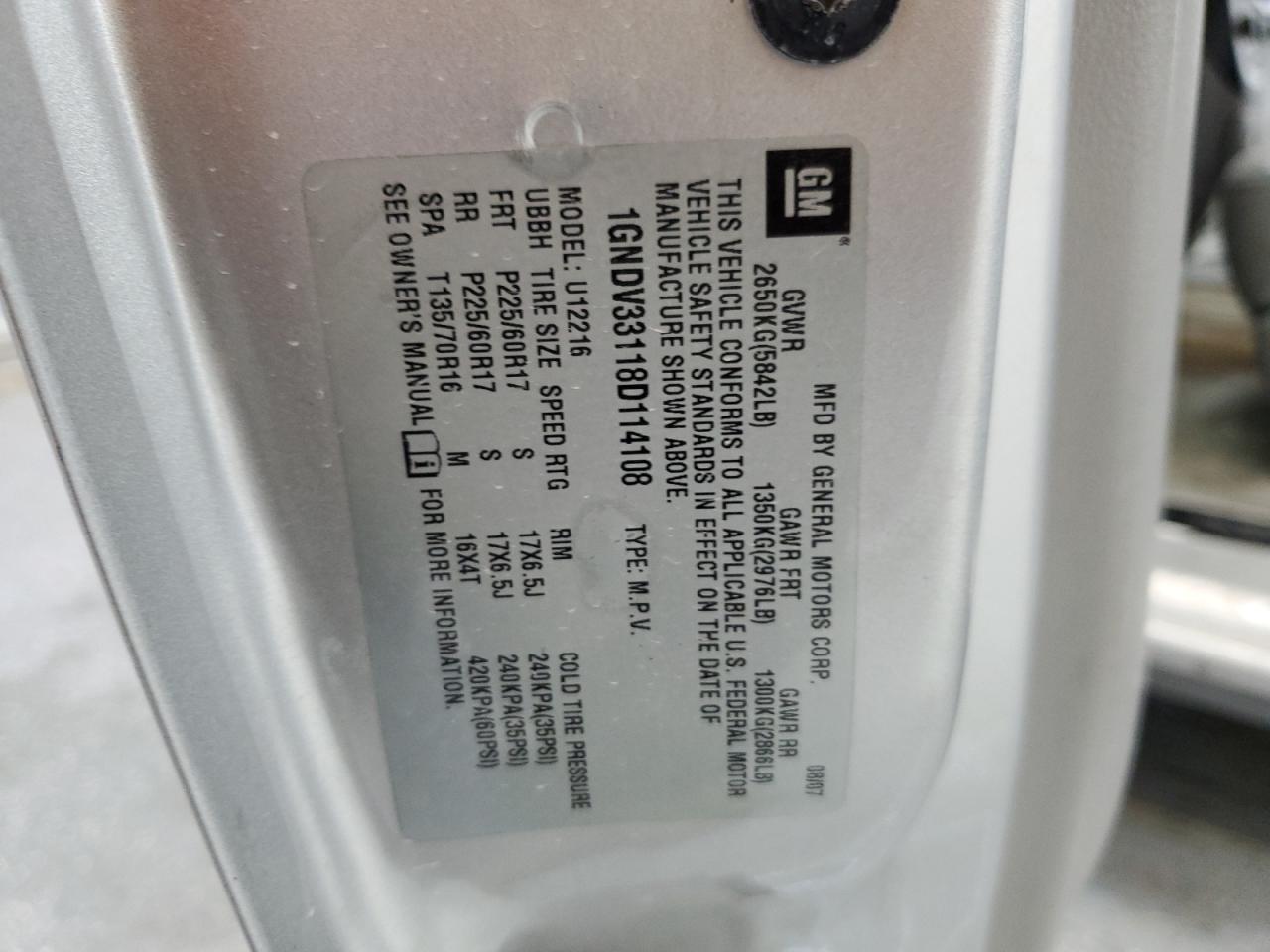 1GNDV33118D114108 2008 Chevrolet Uplander Lt