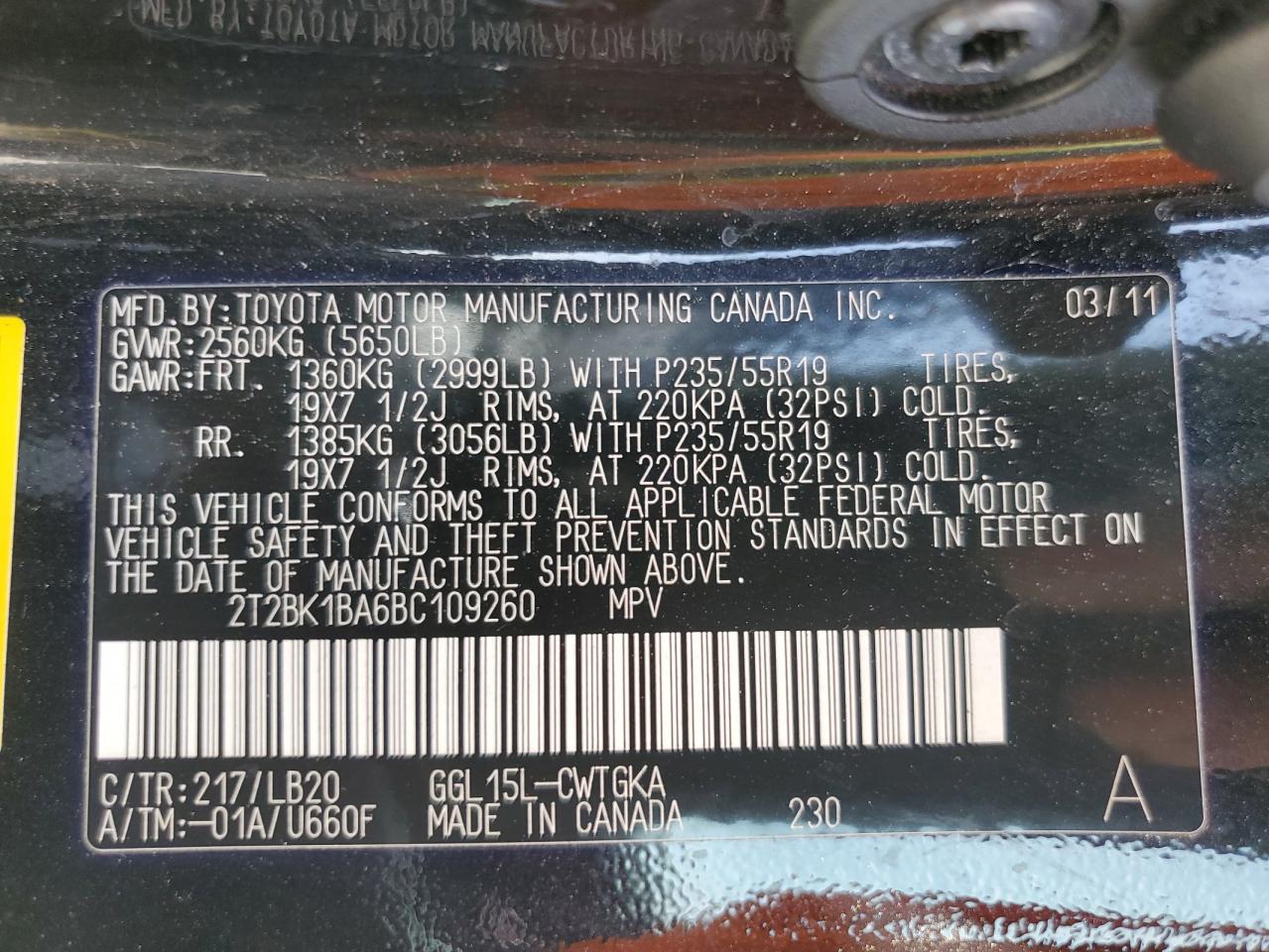 2T2BK1BA6BC109260 2011 Lexus Rx 350