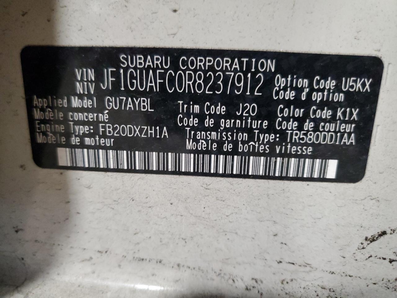 2024 Subaru Impreza Sport vin: JF1GUAFC0R8237912