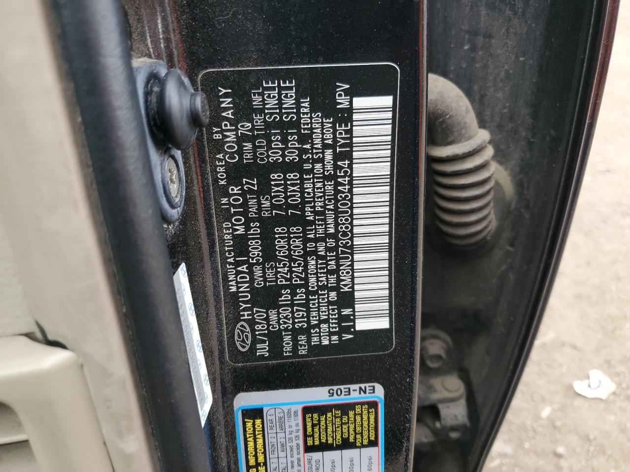 KM8NU73C88U034454 2008 Hyundai Veracruz Gls