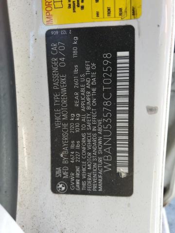 2008 BMW 528 I VIN: WBANU53578CT02598 Lot: 60554064