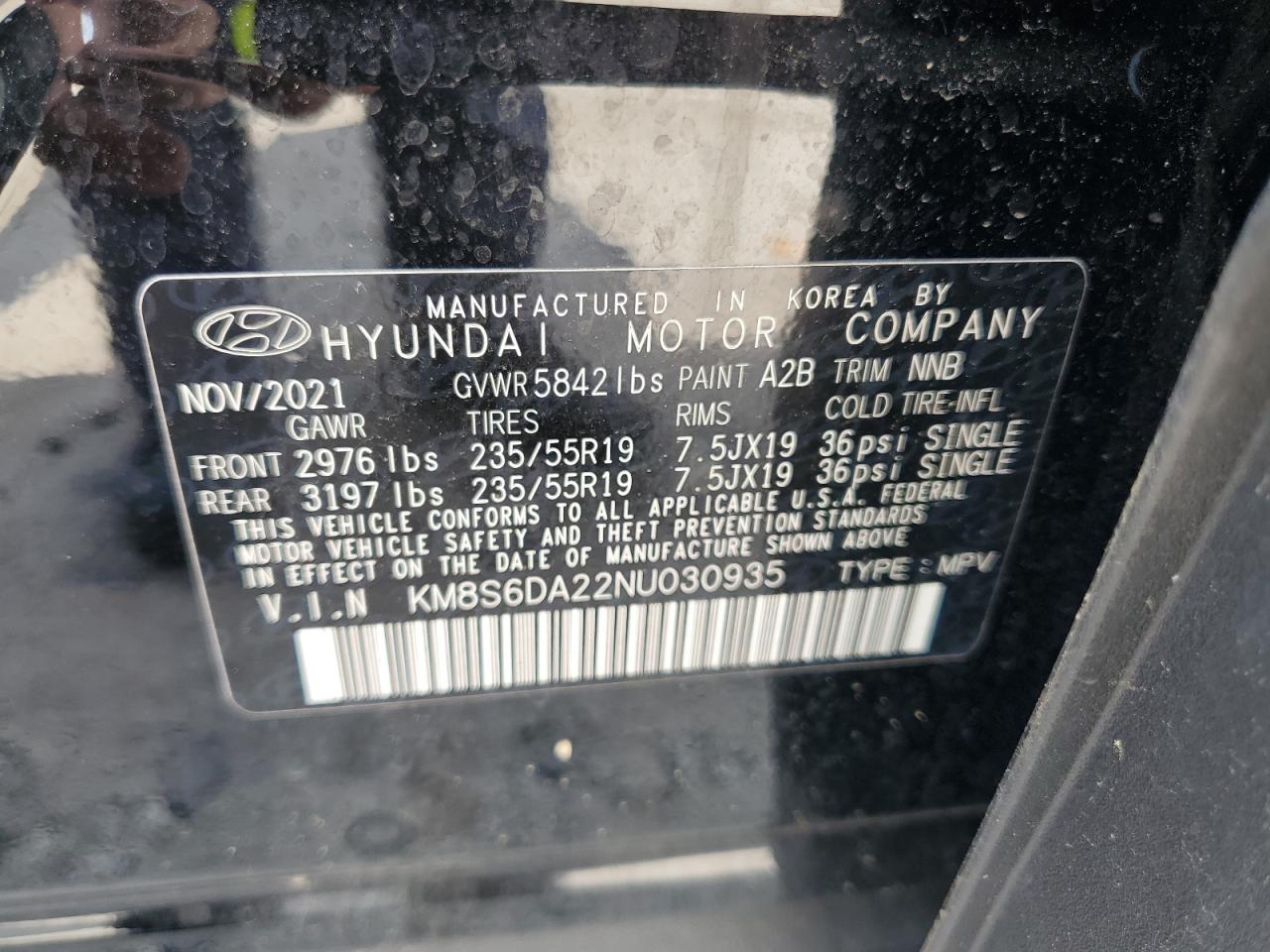 KM8S6DA22NU030935 2022 Hyundai Santa Fe Sel