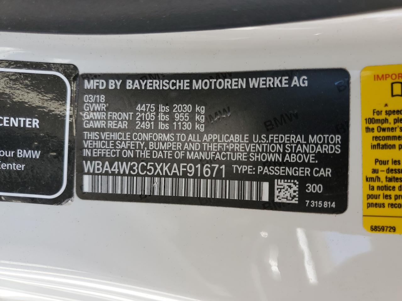 WBA4W3C5XKAF91671 2019 BMW 430I