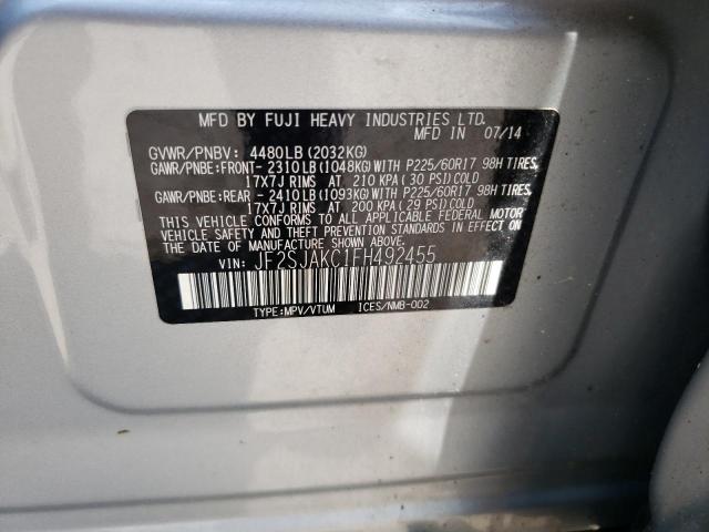 2015 Subaru Forester 2.5I Limited VIN: JF2SJAKC1FH492455 Lot: 59945364