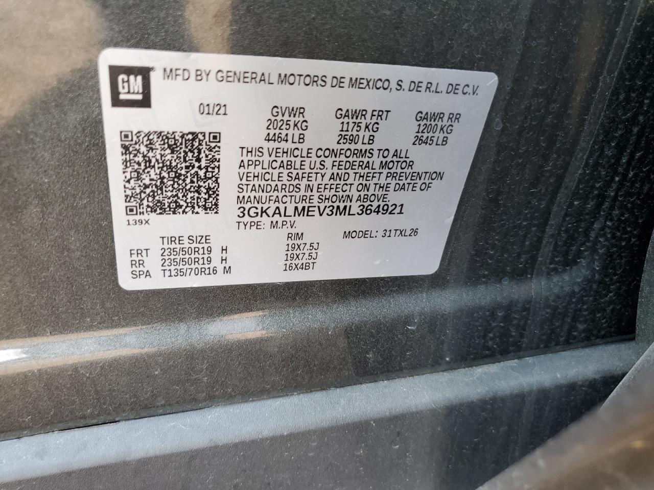 3GKALMEV3ML364921 2021 GMC Terrain Sle