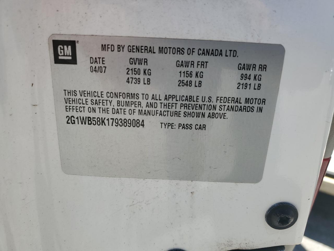 2G1WB58K179389084 2007 Chevrolet Impala Ls