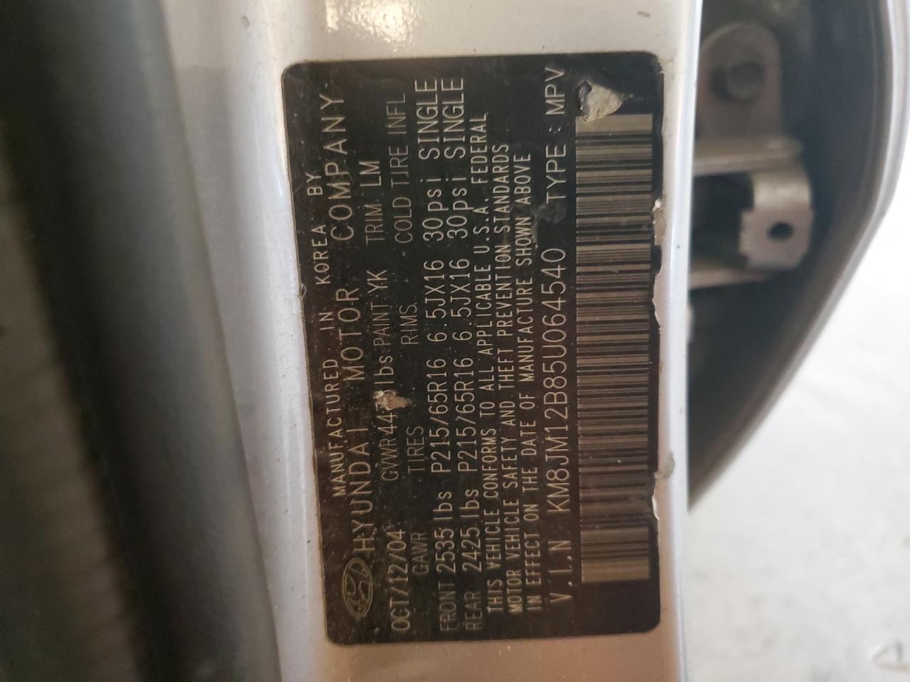 KM8JM12B85U064540 2005 Hyundai Tucson Gl