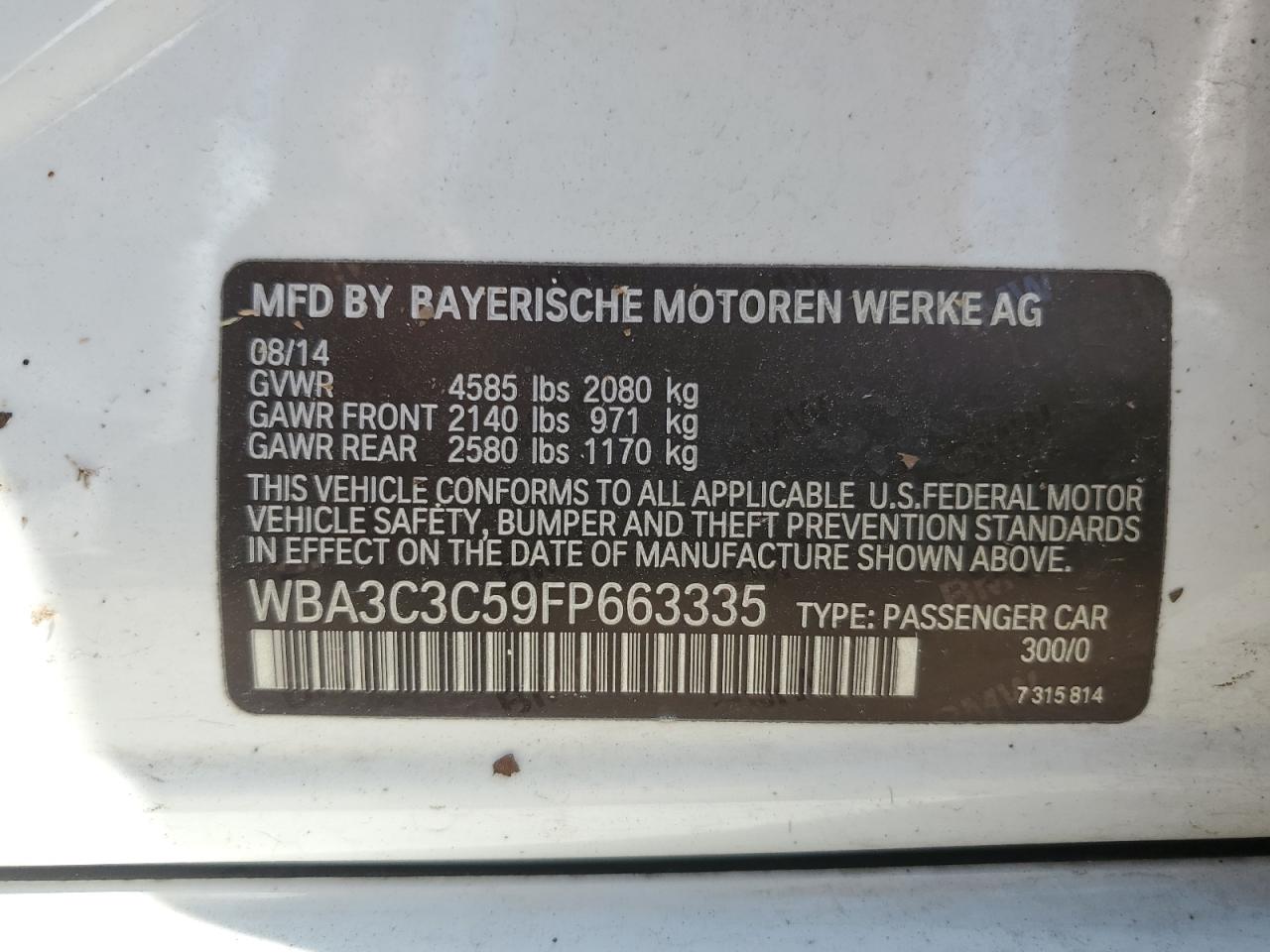 WBA3C3C59FP663335 2015 BMW 320 I xDrive