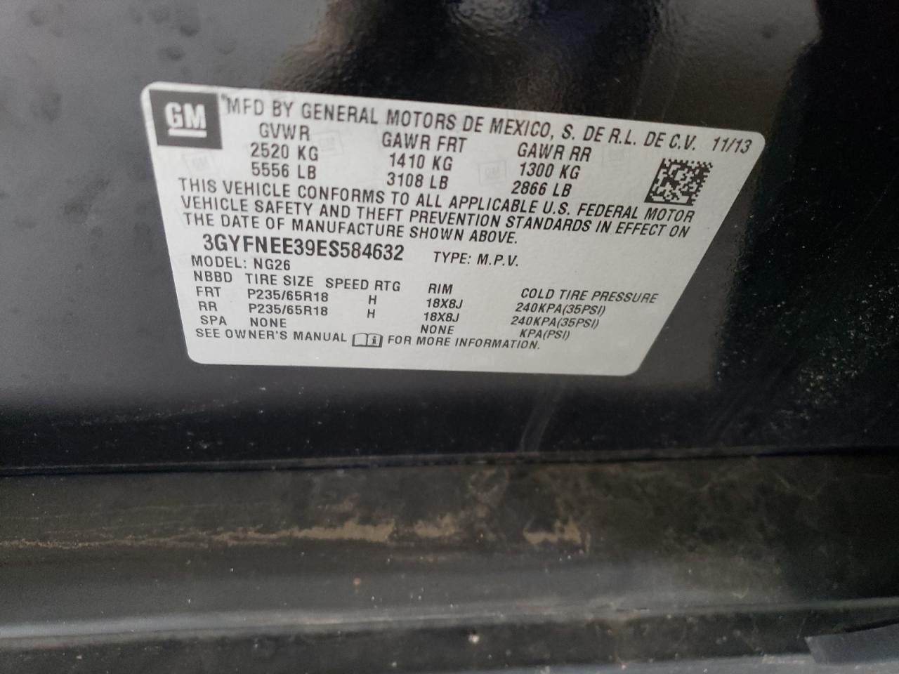 3GYFNEE39ES584632 2014 Cadillac Srx Luxury Collection