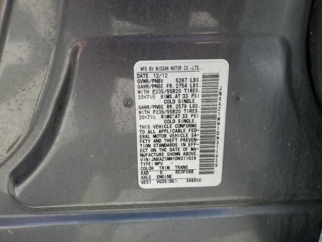 2013 Nissan Murano S VIN: JN8AZ1MW1DW311829 Lot: 57910134