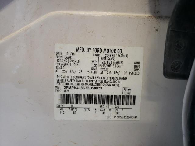 2018 Ford Edge Sel VIN: 2FMPK4J86JBB50873 Lot: 60476004