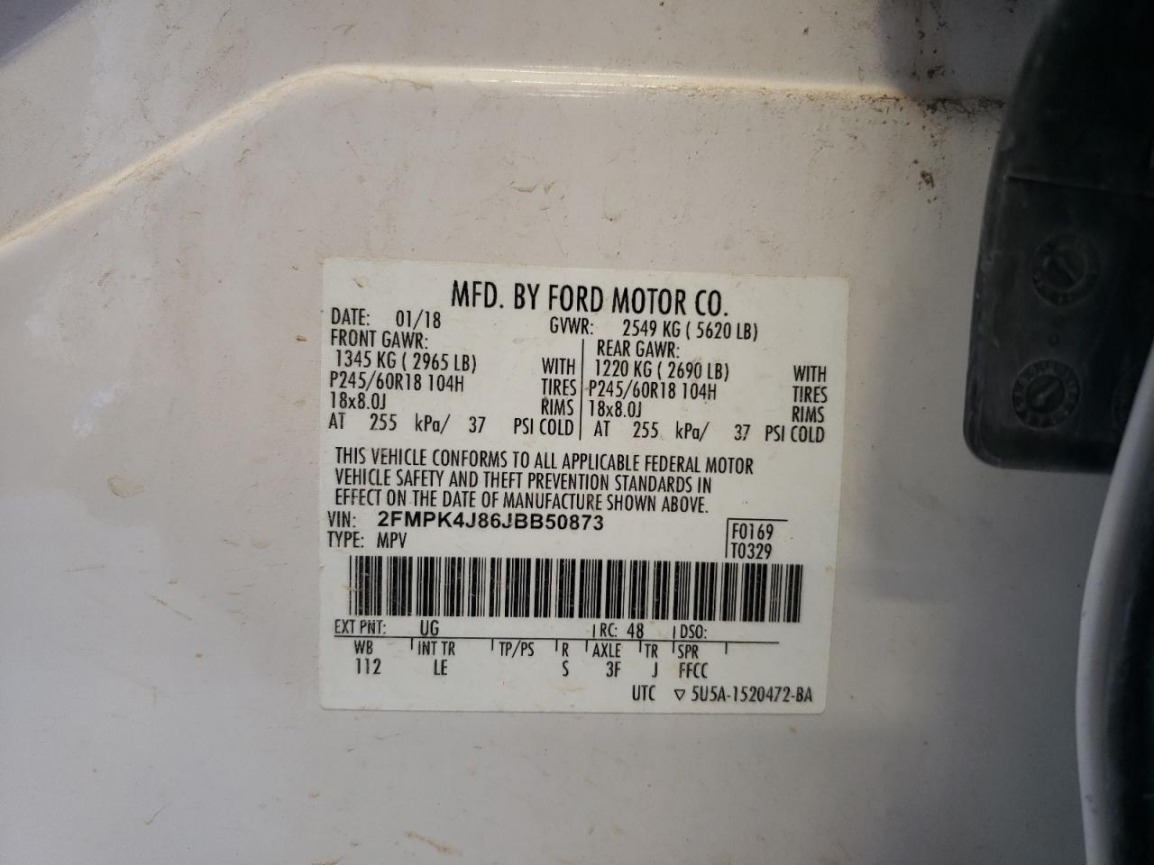 2FMPK4J86JBB50873 2018 Ford Edge Sel