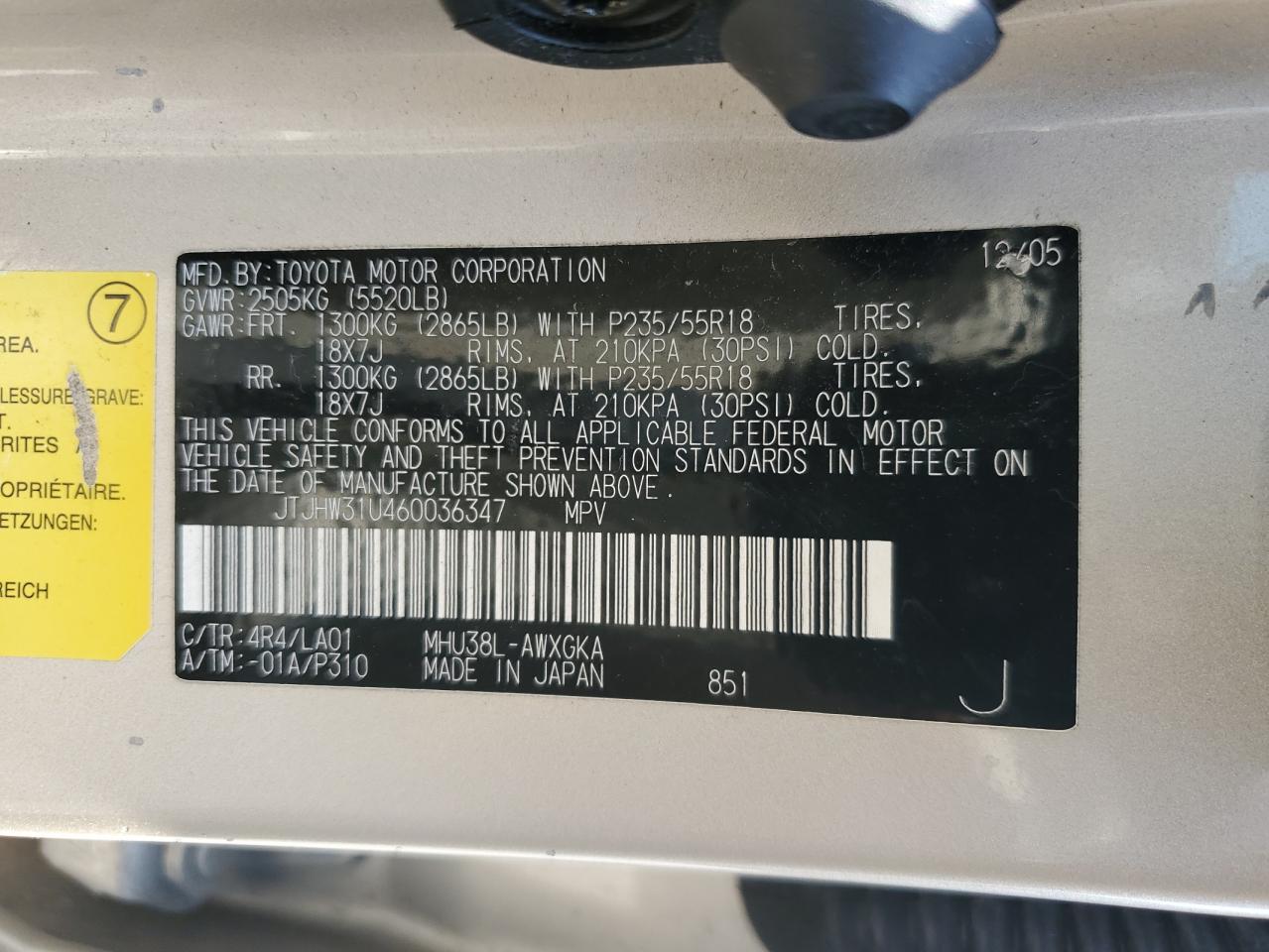 JTJHW31U460036347 2006 Lexus Rx 400