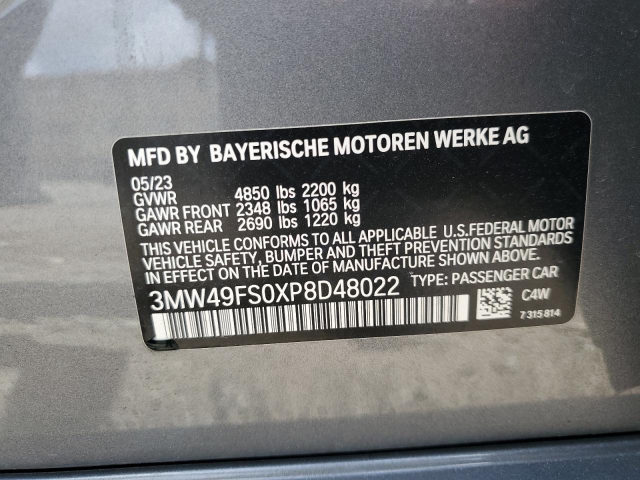 3MW49FS0XP8D48022 2023 BMW M340I