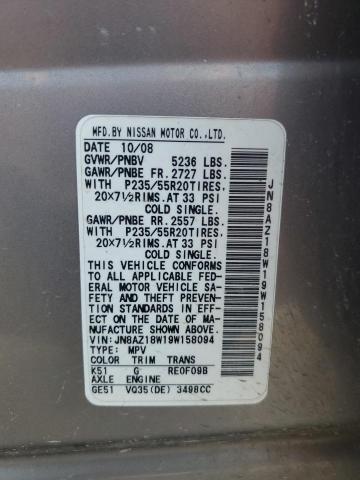 2009 Nissan Murano S VIN: JN8AZ18W19W158094 Lot: 59952224