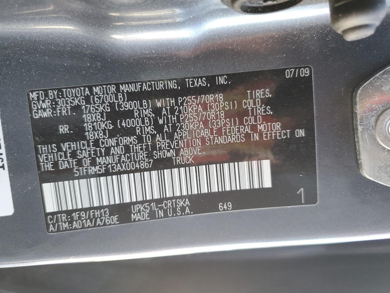 5TFRM5F13AX004867 2010 Toyota Tundra Double Cab Sr5