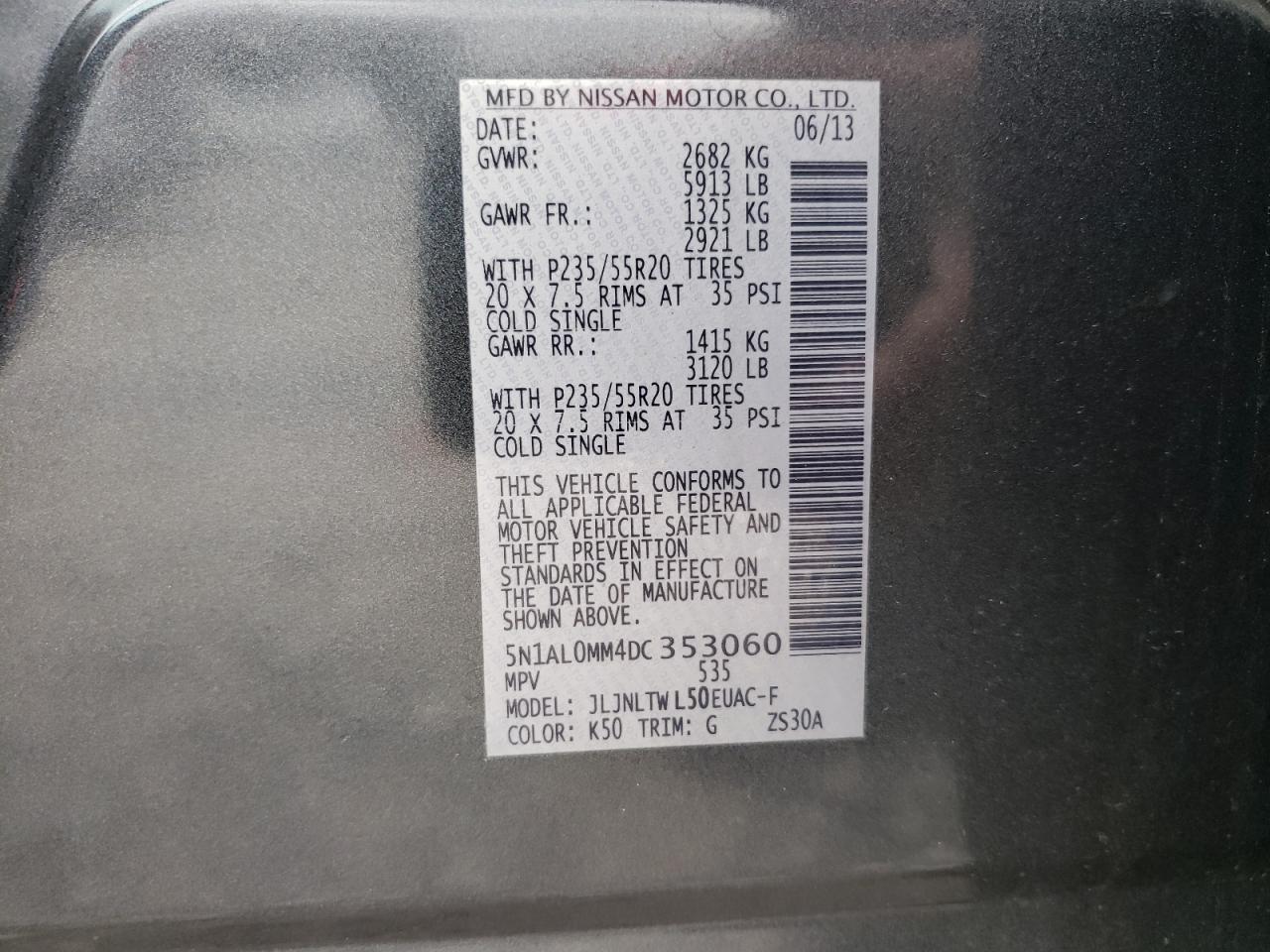 5N1AL0MM4DC353060 2013 Infiniti Jx35