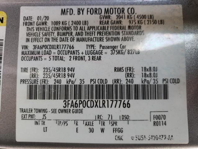 VIN 3FA6P0CDXLR177766 2020 Ford Fusion, Sel no.13