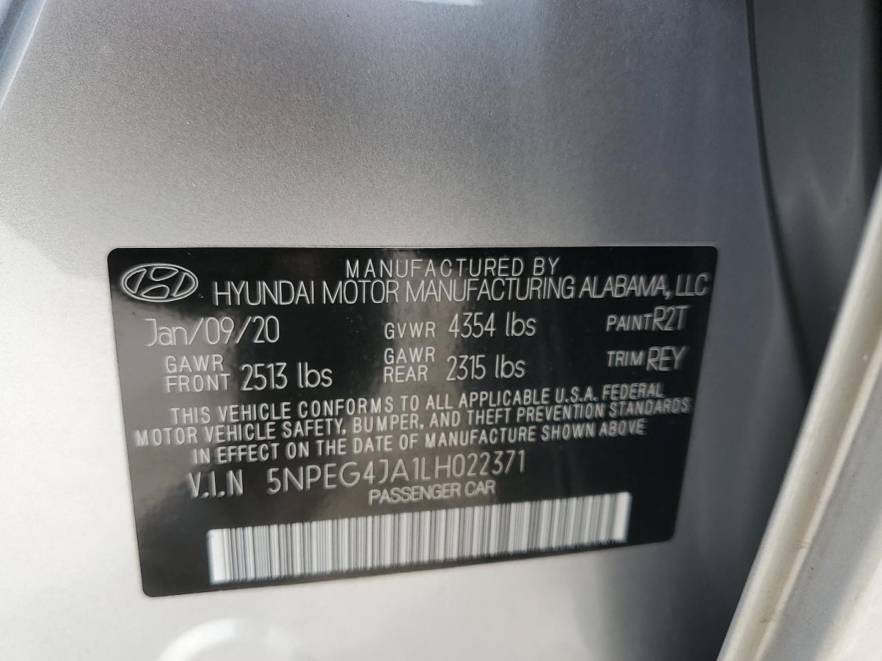 5NPEG4JA1LH022371 2020 Hyundai Sonata Se