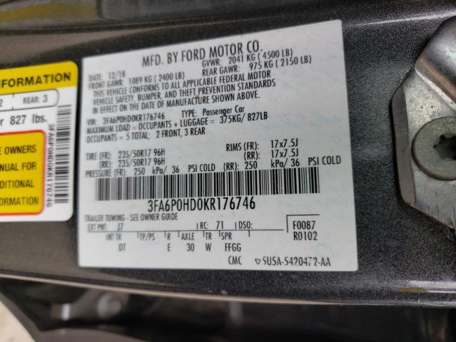 VIN 3FA6P0HD0KR176746 2019 Ford Fusion, SE no.12